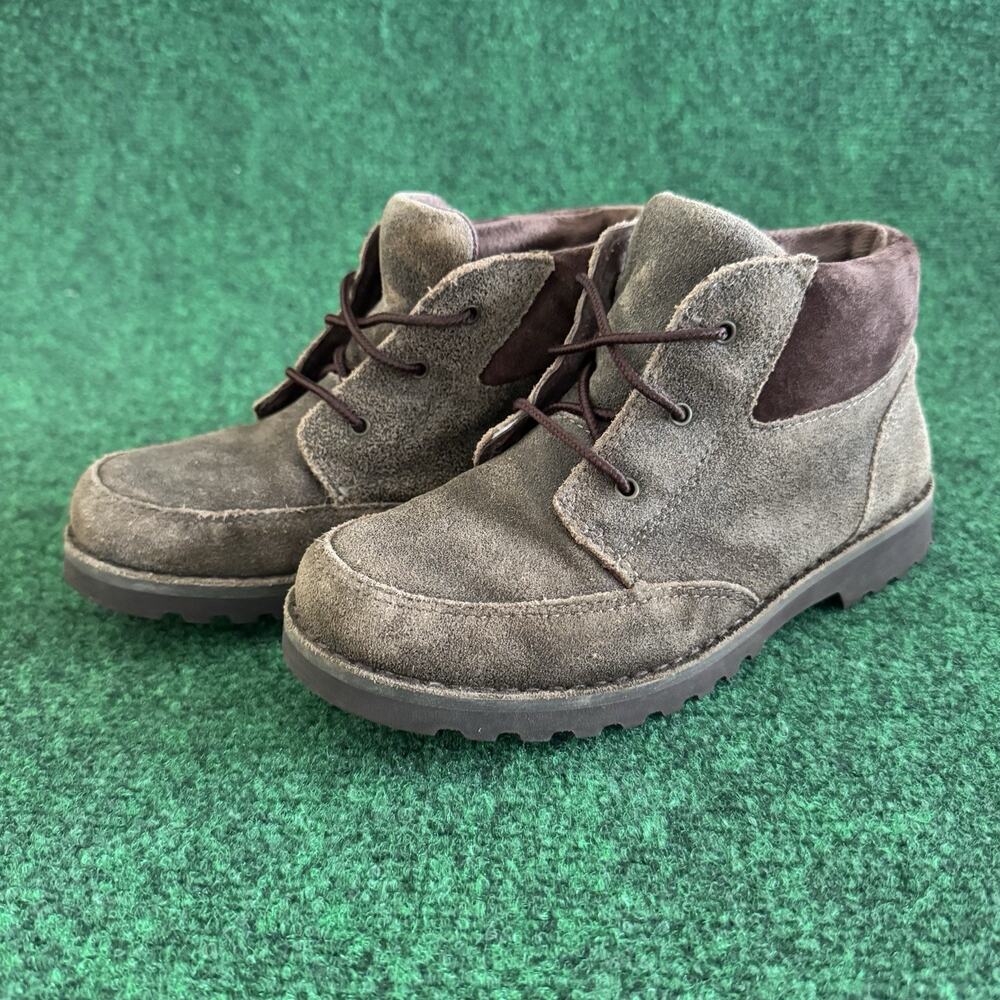 UGG Orin Bomber Leather Boots Shoes Lace Up Casual Kids Size 3 Brown 1013503K